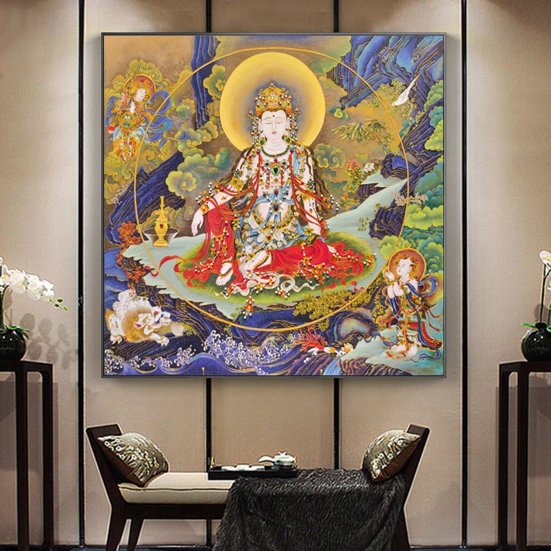 Tibetan Thangka Entrance Decorative Painting Cloisonne Enamel Craft  Buddha Paintings Wall Art