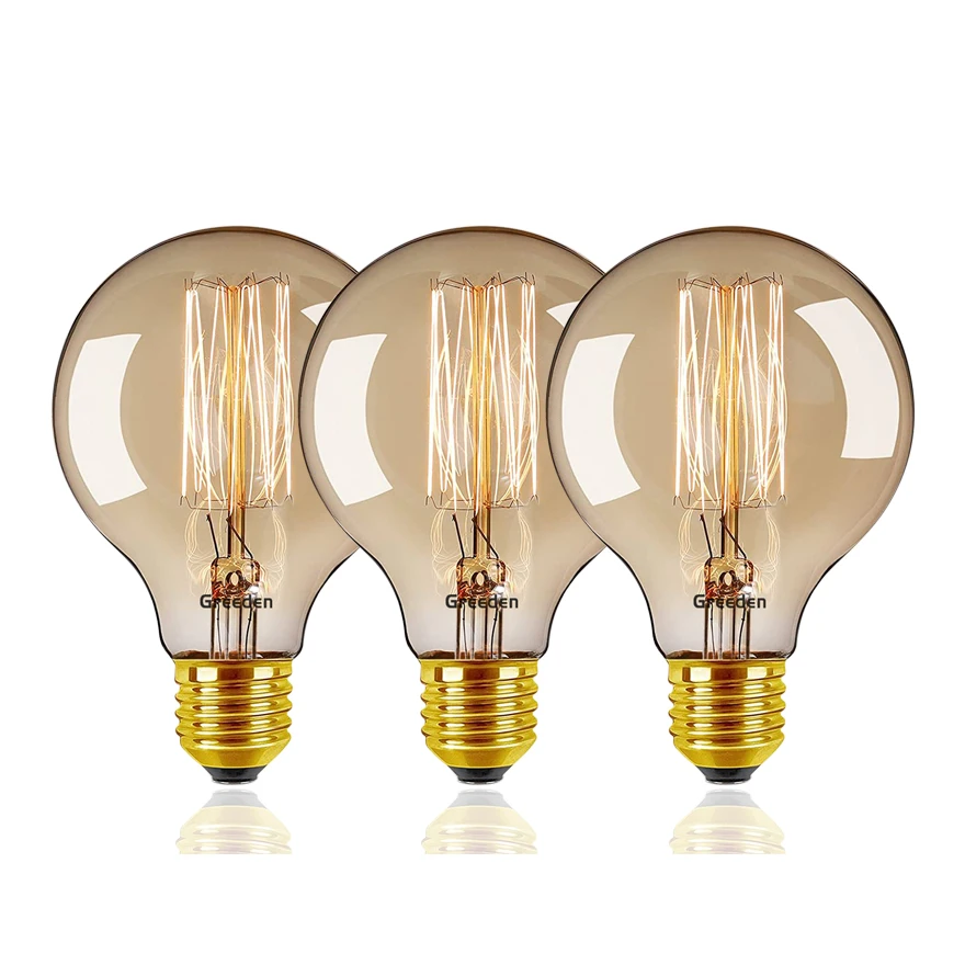 Greeden Dimmable Globe Vintage Edison Bulbs 40W G95 110V E26 220V E27 Base Filament Incandescent Light Bulb for Home Decoration