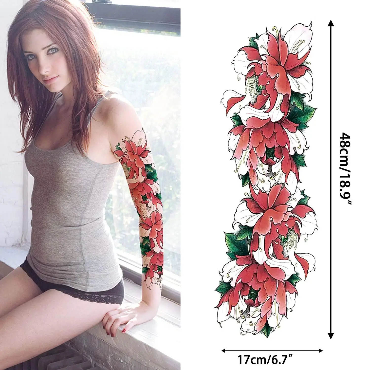 Beautiful Full Arm Tattoos Flowers Waterproof temporary tattoo sleeves sticker