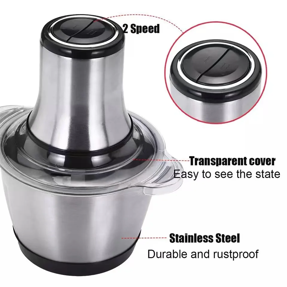 Electric Meat Grinder 3 Speeds Stainless Steel Electric Chopper Automatic Mincing Machine Quiet Food Processor