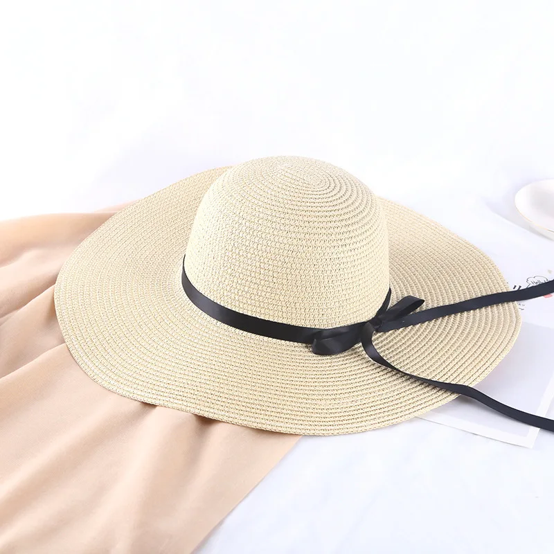 Cheap  Wholesale Broad Brim Beach Hat Adults Women Sun Paper Summer Straw Women Floppy Straw Hats