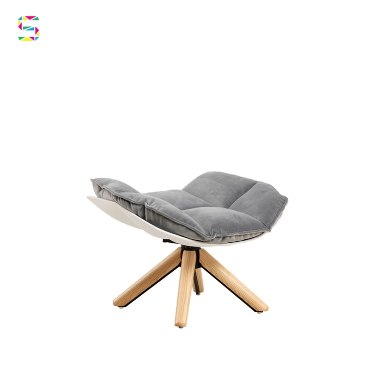 Wholesale Modern Boho Armchair Swivel Chair Wood Legs Fabric Single Leisure Womb Chair With Ottoman DC-1565