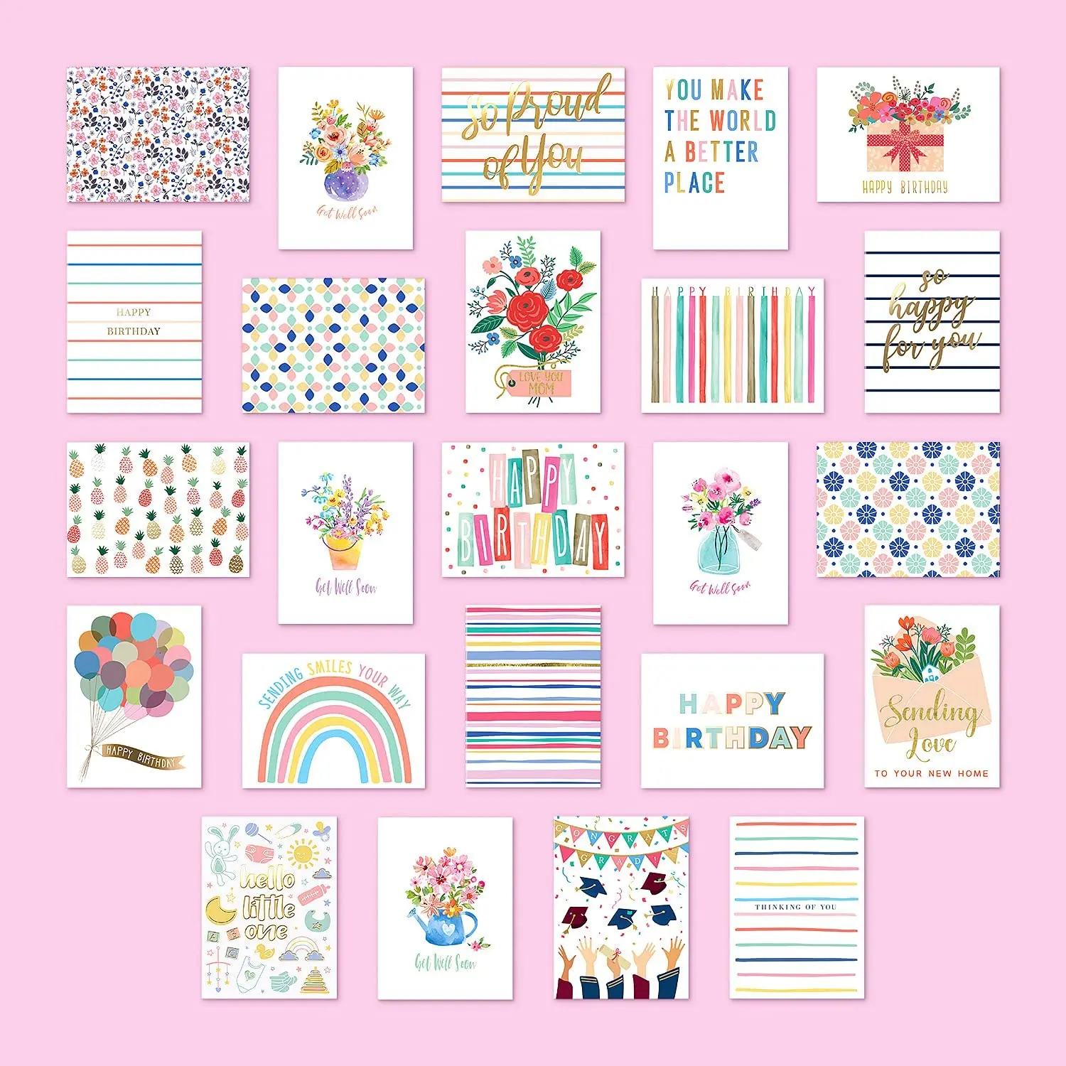 100 Assorted All Occasion Luxury Greeting Cards with Box Set Organizer Blank Card with Envelopes Custom