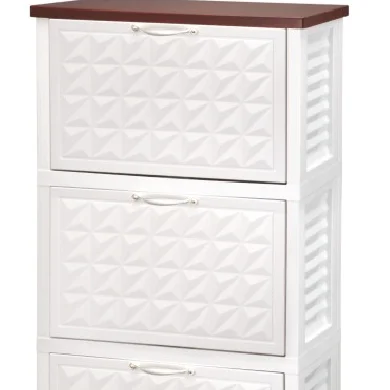 Plastic drawer box MDF wooden top plastic shoe cabinet  3 layers shoe storage cabinet