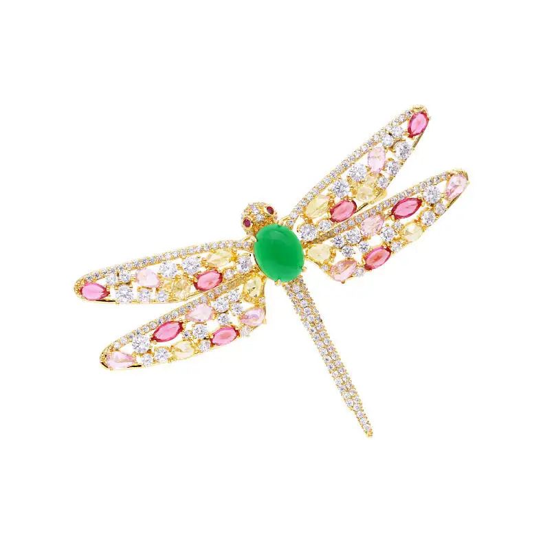 Trendy fashion  color zircon temperament corsage pin Copper Rhinestone Dragonfly Brooch