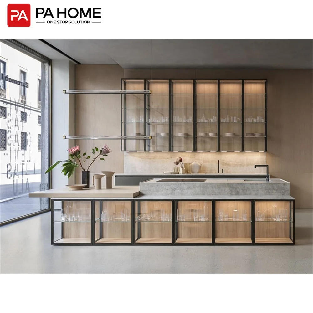 PA aluminum glass cabinet doors cupboard  kitchen storage cabinet