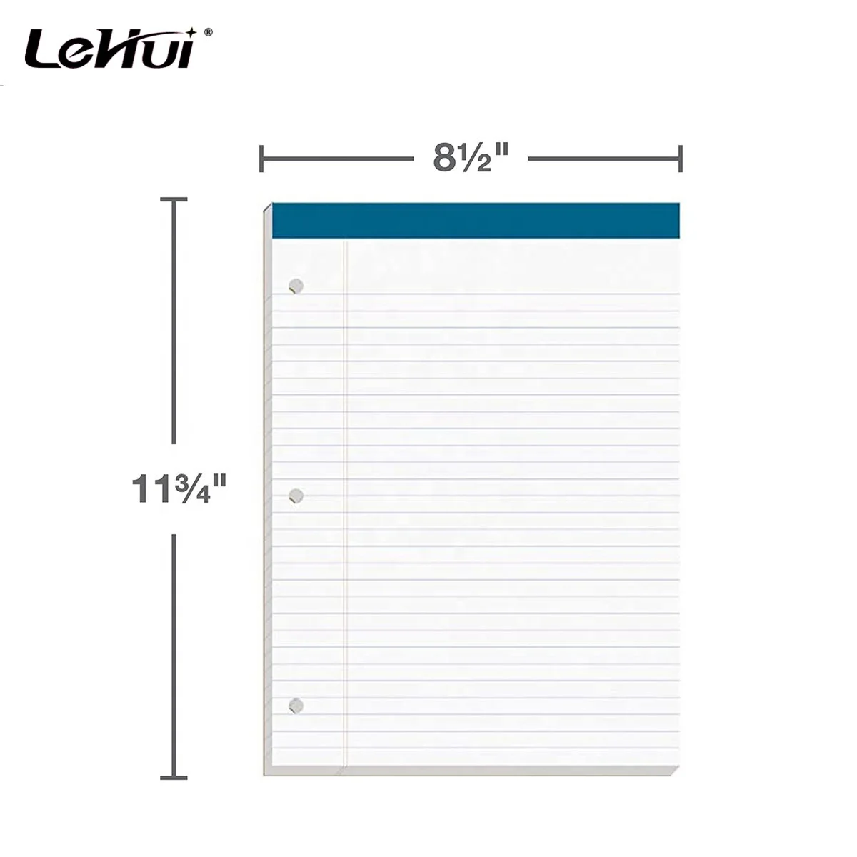 China Manufacturer 8 1/2 X 11 3/4 White Paper Perforations 100 Sheets Legal/Wide Ruling Double Docket Ruled Paper