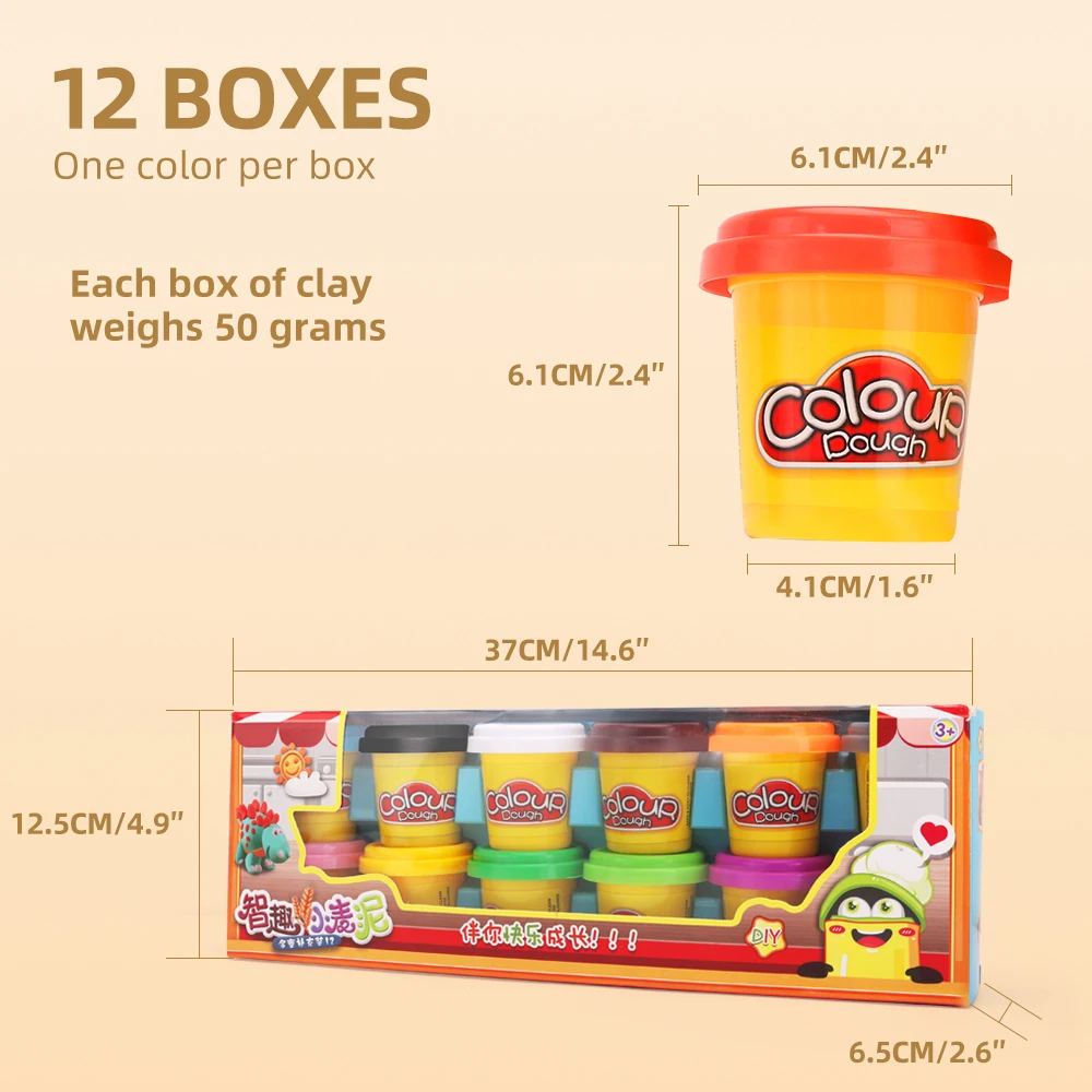 Hot Selling Educational Play Dough Toys 12 Colors Clay Set Kids Plasticine Modeling Kit