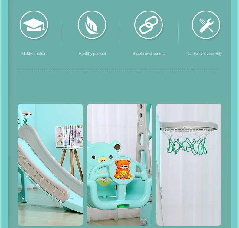 
New Colorful Indoor Playground Toys Plastic Kids Slide and Swing with Ball Pool 