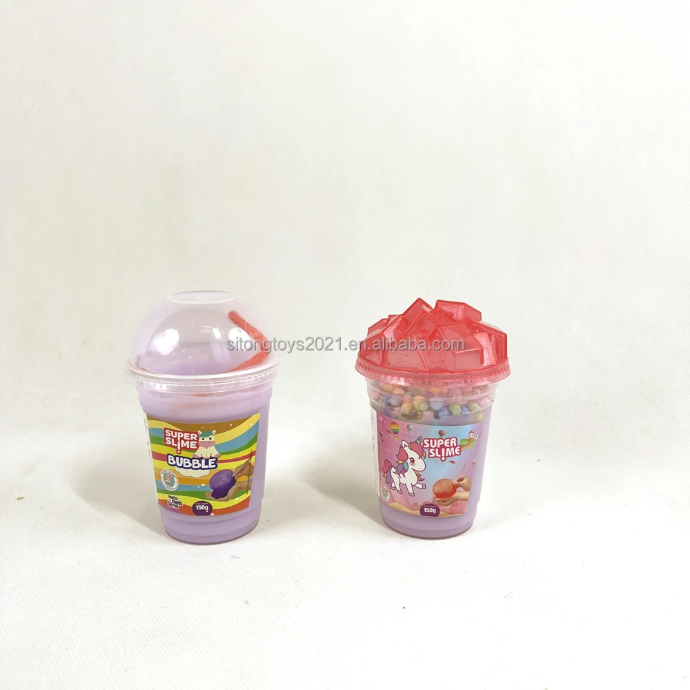wholesale barrel  Sequin Ice Crystal Slime  with straw icecream slime toy for kid