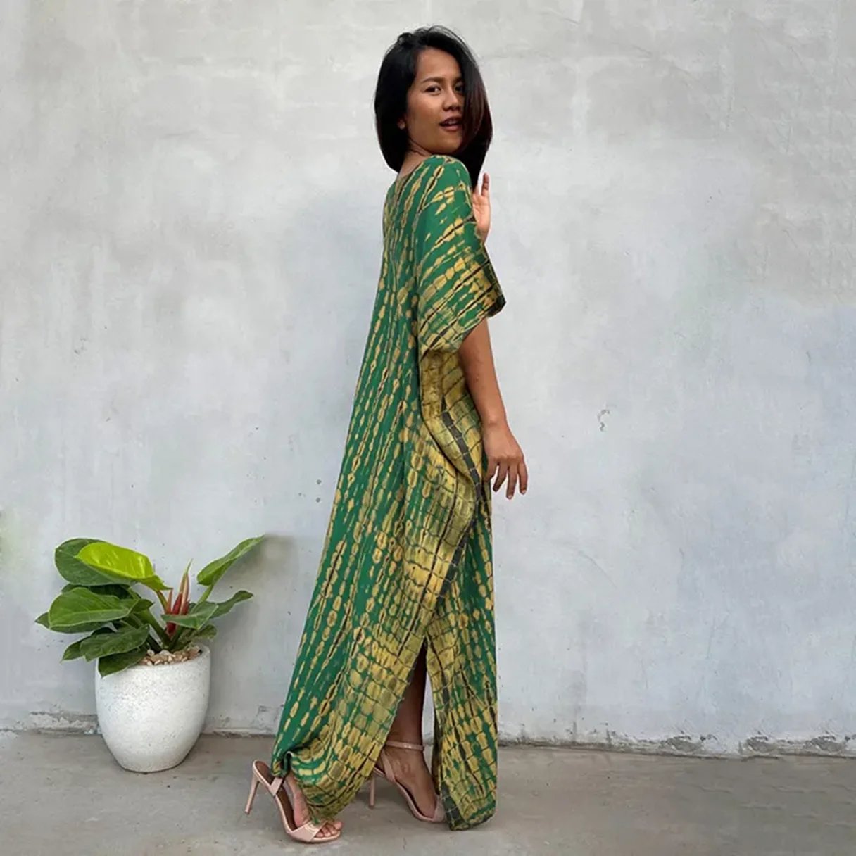 New Style Fashion Summer Noble Elegant Trendy Loose V-neck Split Beach Dress African Printed Women Dress