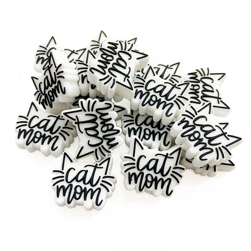 New cat mama baby teething silicone focal beads for pen making wholesale  design silicone focal beads