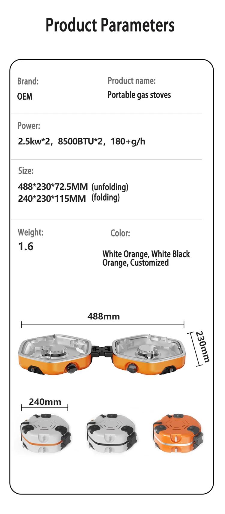 Outdoor Double Burner 2500w Propane Butane Gas Stove Camping Portable  Shell Folding Stove