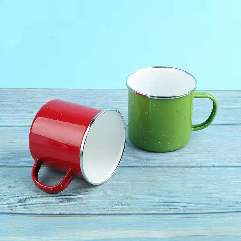 wholesale custom Retro vintage printed speckled campfire camping enamel mug