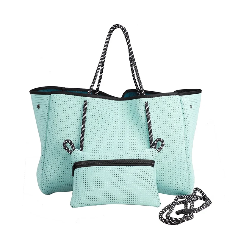 New Arrival Neoprene Fabric Tote Bag Large Neoprene Beach Tote Bag Purse Handbag Neoprene Bag And Small Pouch Handbag