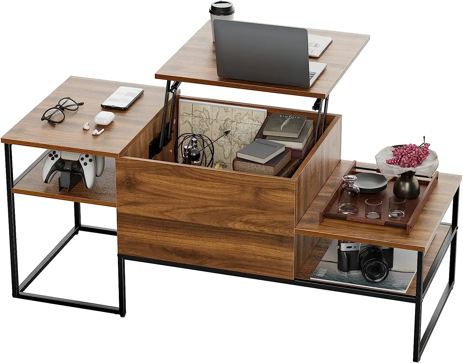 Lift Top Coffee Table Rectangle Coffee Table with Hidden Compartment and Storage Shelf Modern Coffee Table for Living Room