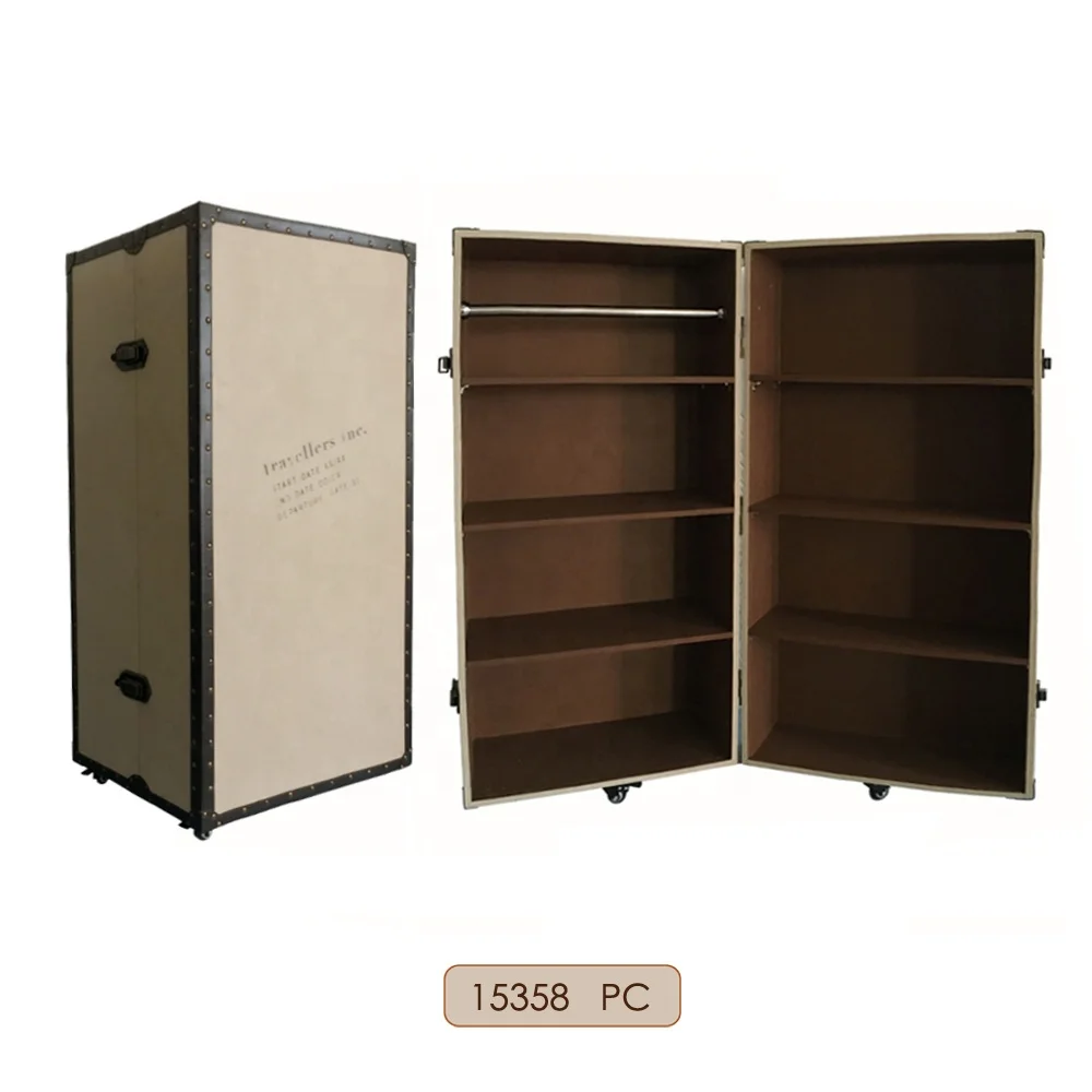 Wood Display Wardrobe Cabinet with Fabric Canvas Covered