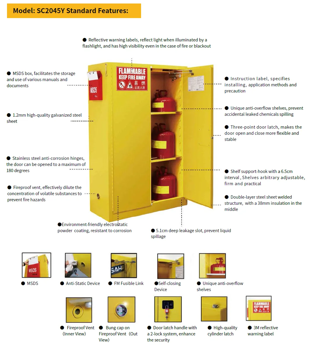 SC0004Y SAI-U Fire safety cabinets for hospital Chemical Dangerous Goods Laboratory Safety Storage Cabinet