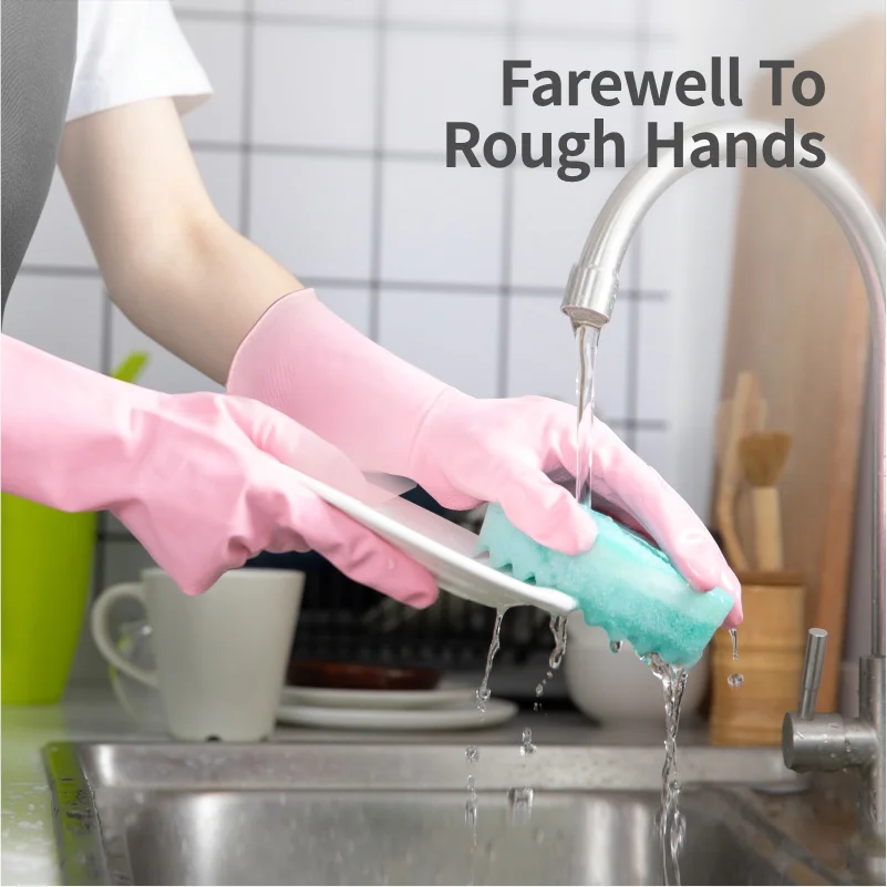 ANBOSON Reusable Heavy Duty Custom Logo Women Pink Cooking Dishwashing Kitchen Gloves