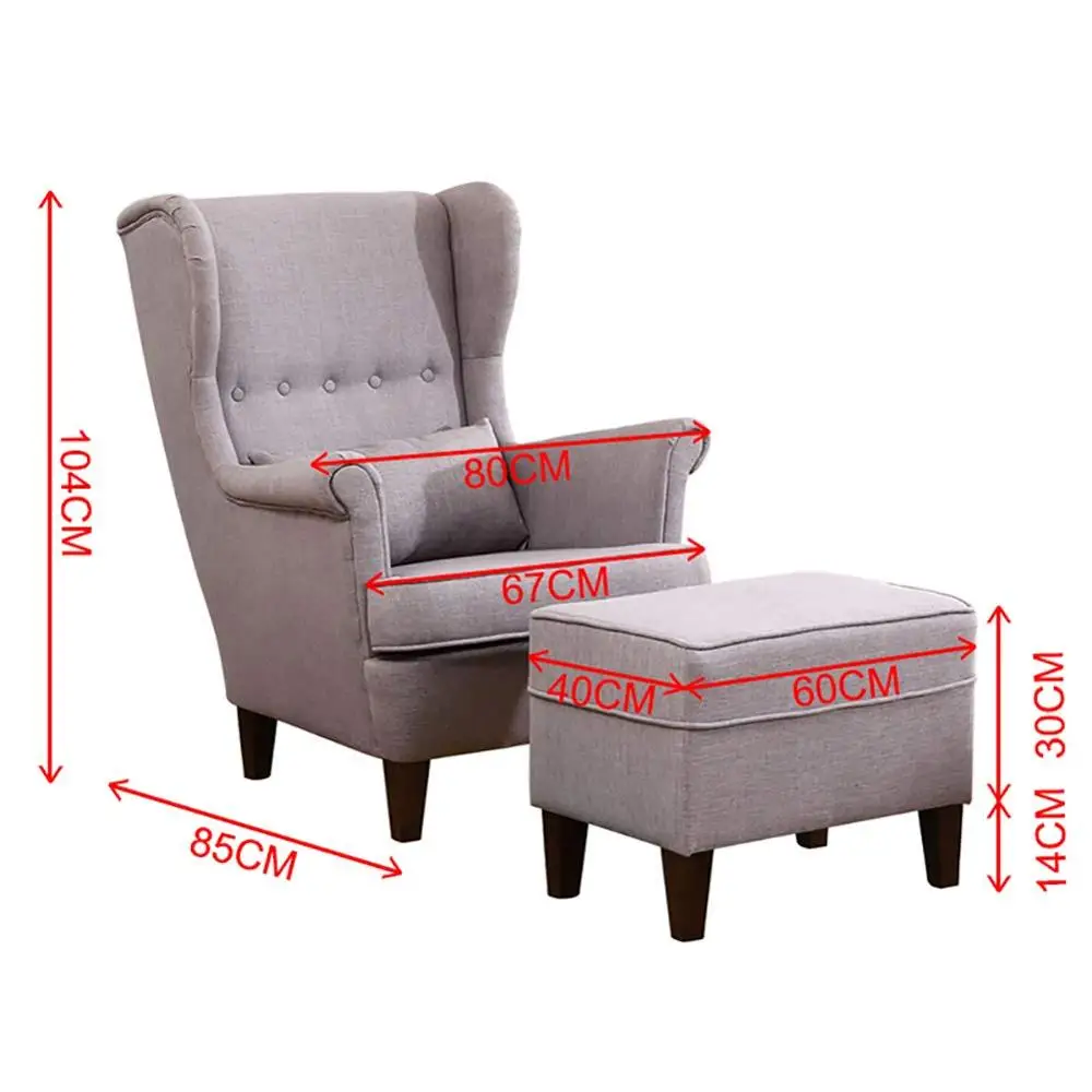 Кресло из льняной ткани с крыльями спинки, кресло для спальни, сиденье с одним диваном и подставкой для ног, удобное кресло с диваном для