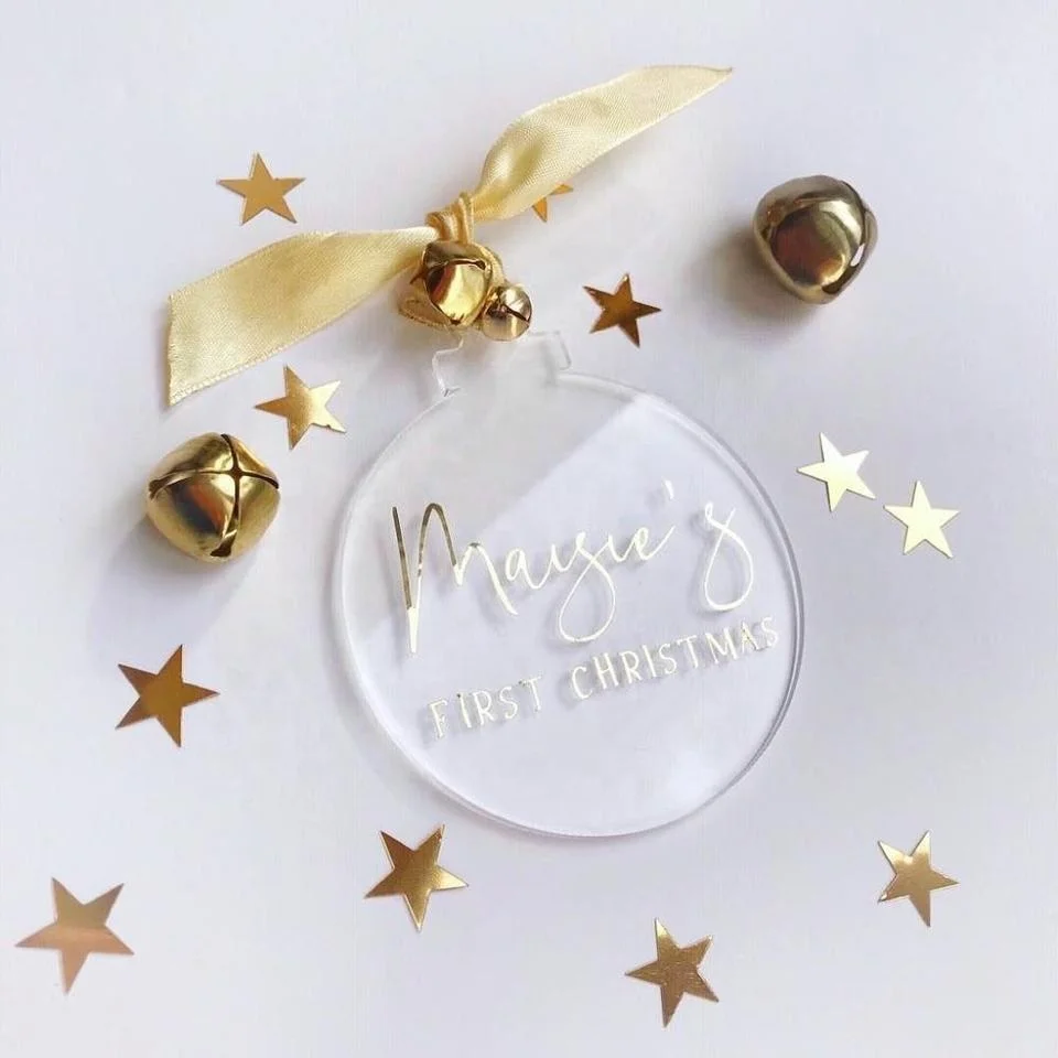 Acrylic Christmas Ball Ornament Acrylic Engraved Name Circle Xmas Tree Decor