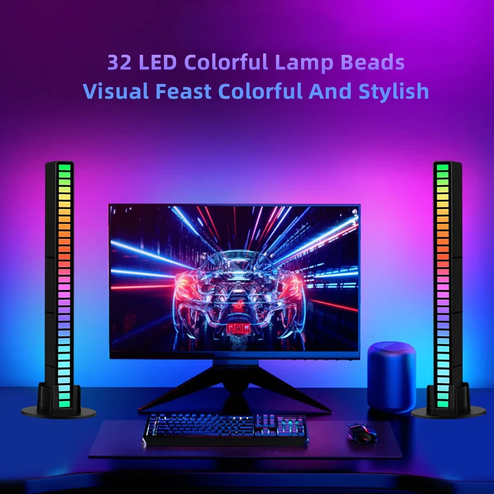 Звукосниматель ритм-свет 32 бит голосовое управление звуком RGB индикатор спектра звука автомобильная светодиодная полоса для создания атмосферы лампы