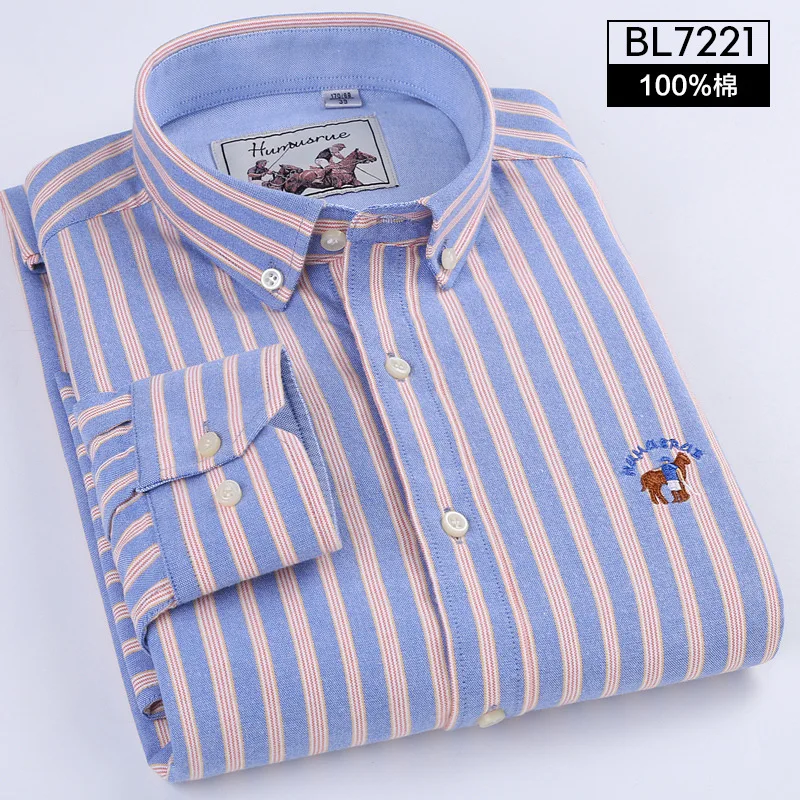 High Quality Long Sleeve Pure Cotton Oxford Stripes Shirts For Men