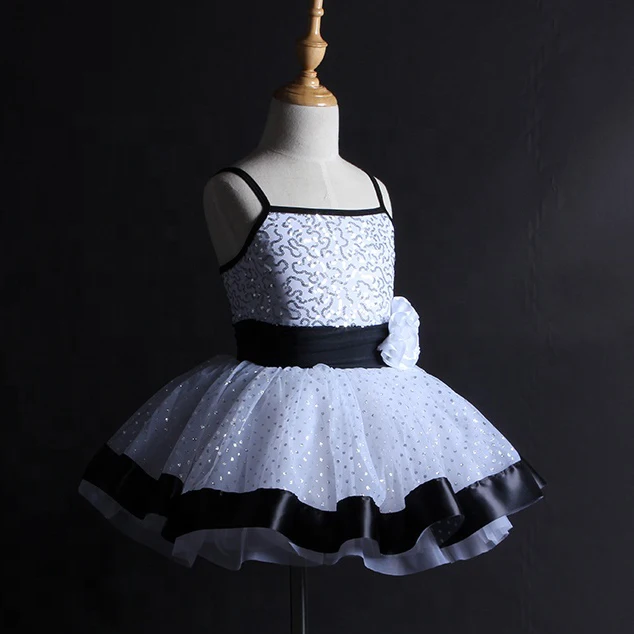 Kids Ballroom Clothing white Sequined Modern Dance Tutu Dress Girls Jazz Dance Dresses Children Stage Wear Princess Dress