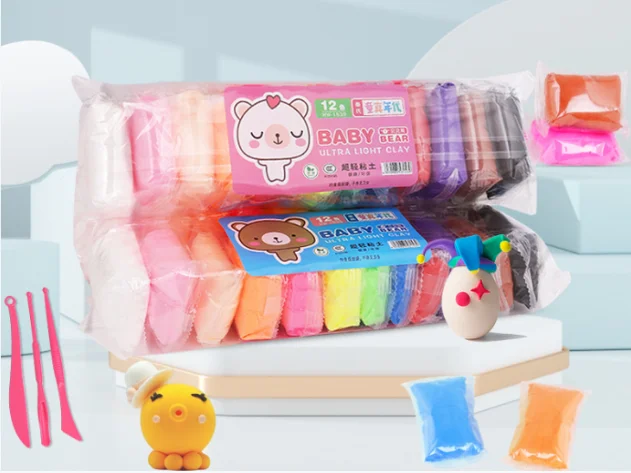 Non-toxic wholesale 12colors polymer air dry clay,soft soft super light clay with Sculpting Tools for Kids Beginners Artists