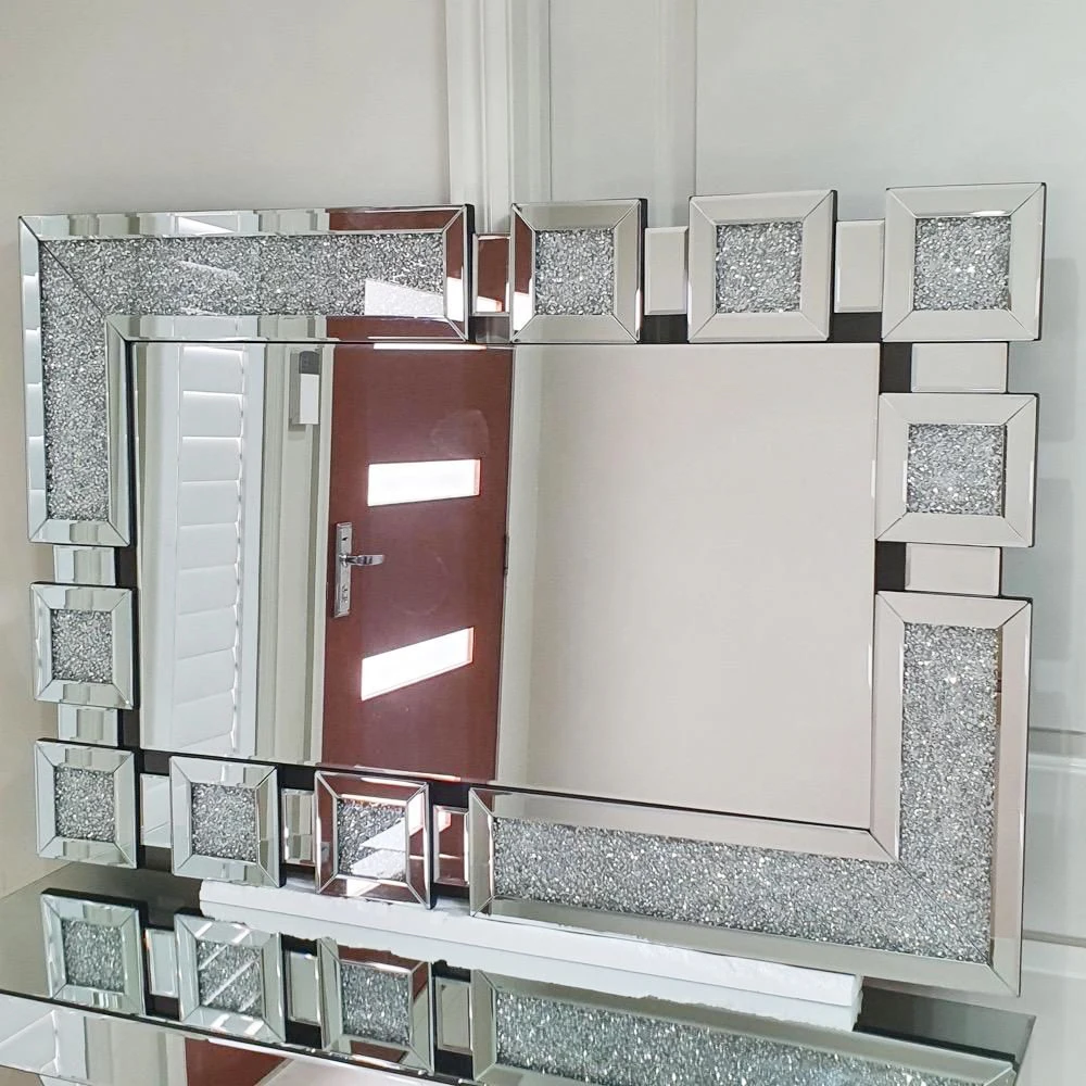 Sparkling Crushed Diamond Rectangular Wall Mirror Decorative Glass Mirrors for Home Wall Decoration Living room furniture