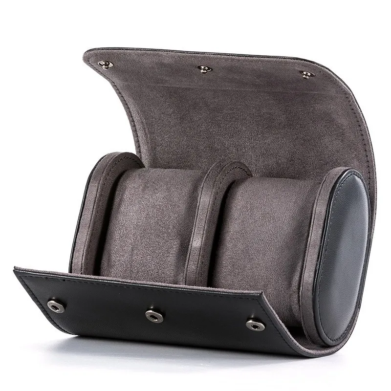 Premium black 3 slots slide pu leather storage watch roll boxes cases organizer luxury custom branded logo with pillow