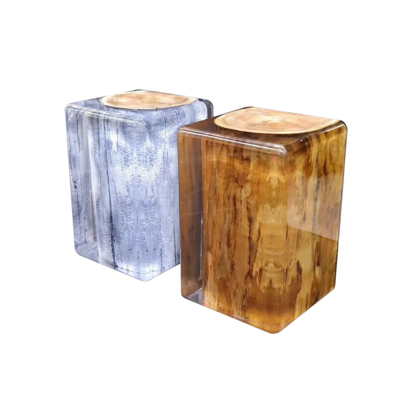 Unique home Decor wood epoxy resin cubes transparent resin side table and stool