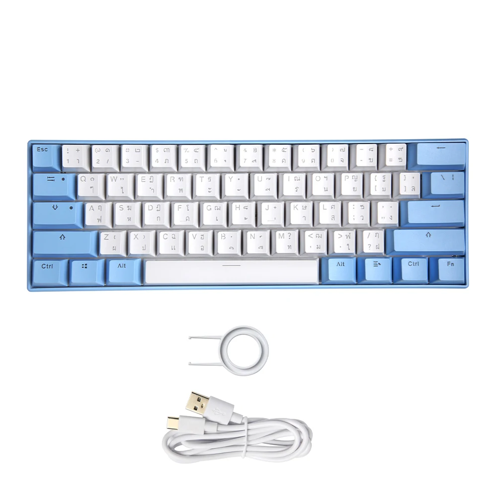 wholesale 61 keys programmable mechanical keyboard diy Thai language transparent keycaps hot swap blue keys thai gaming keyboard