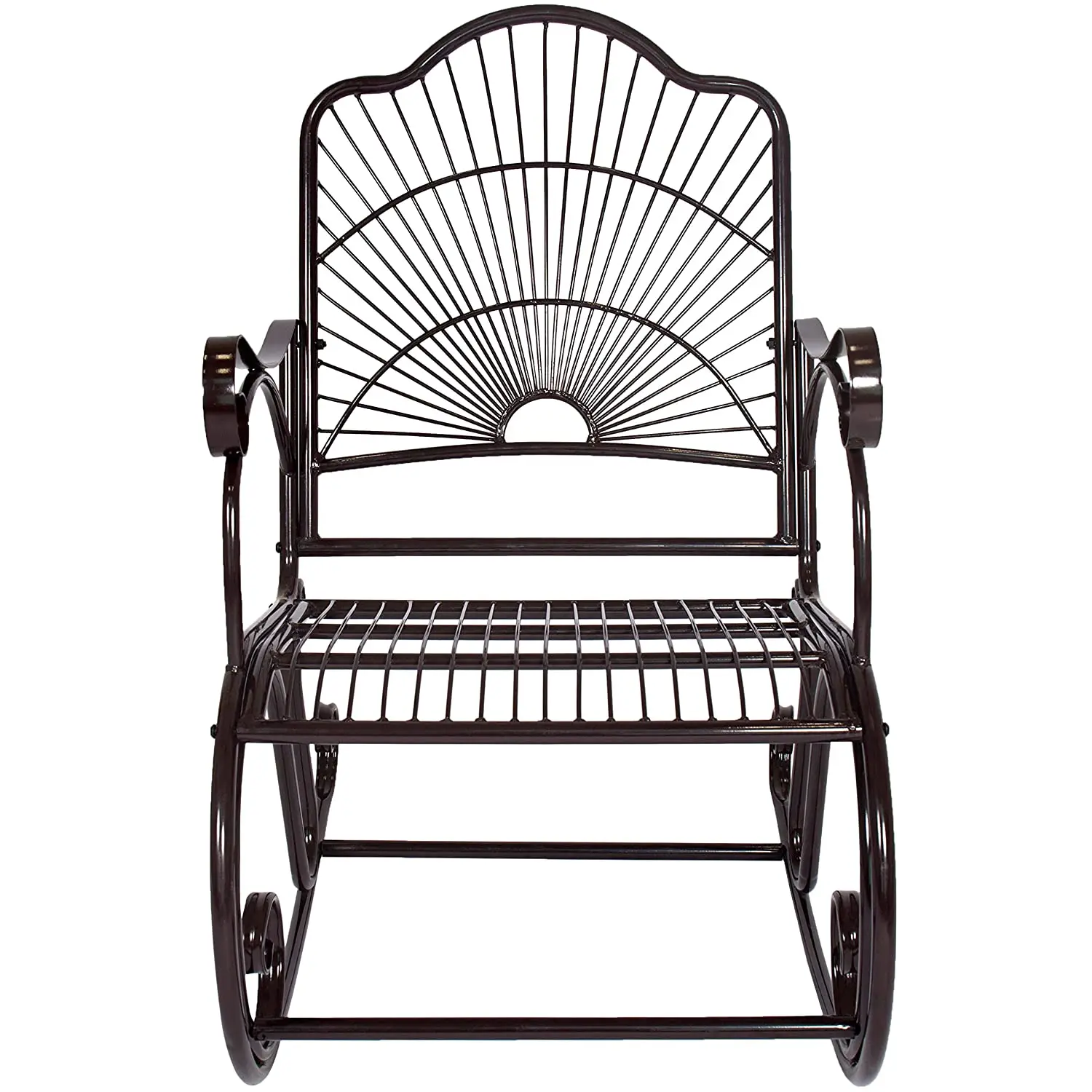 Metal Outdoor antique wrought iron rocking chair for Deck Seat Backyard Glider  Brown
