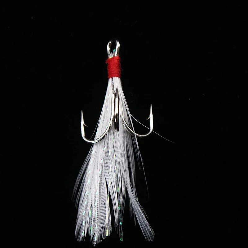 New 2/4/6/8/10# Feather Treble Super Fluke Bulk Bend Fishing Hook Triple Balik Inesi Round Saltwater Bass Tackle Tools