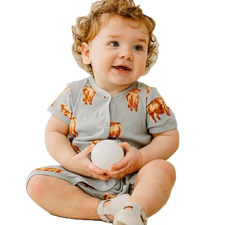 INTIFLOWER 23048 High Quality Unisex Babies Clothes New Born Print Cotton Rompers Cute Shorts Sleeves One-piece Jumpsuit