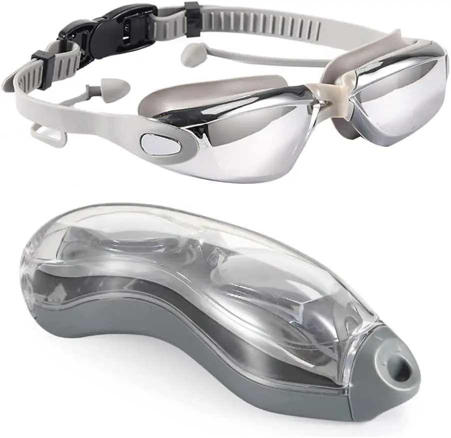 Factory Direct Anti-Fog Blue Silicone Swimming Goggles for Adults with Mirror Coating PC Water Sport Eyewear