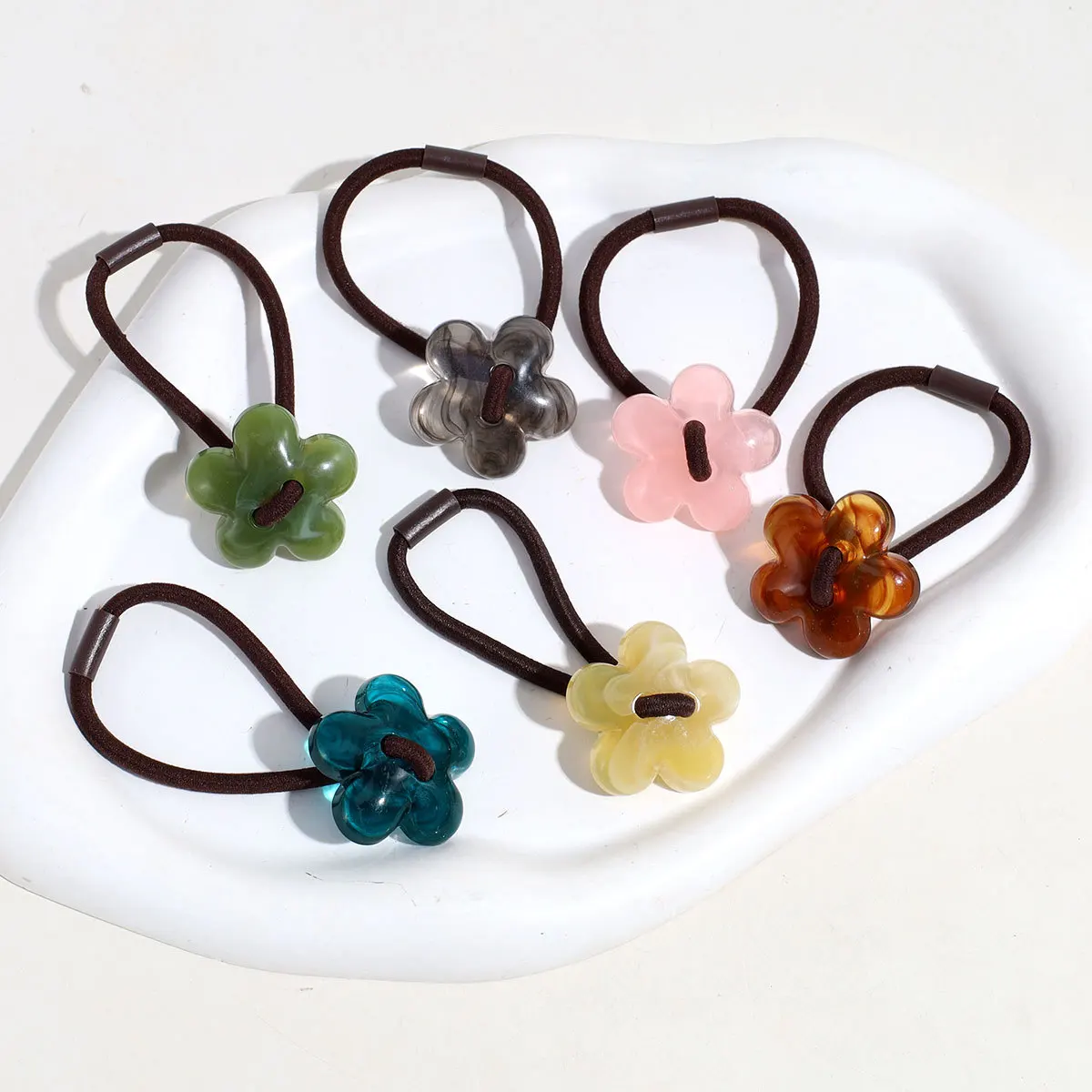 Cute Plastic Bear Bow Flower Elastic band Hair Ties Rope Rubber Band for Women Girls Ponytail Holder