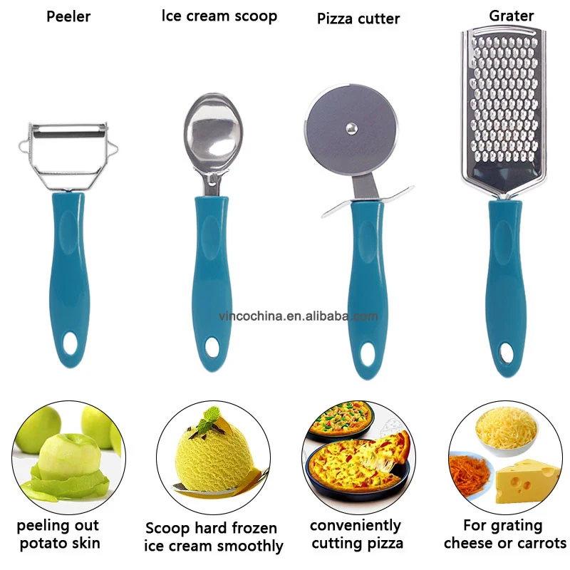 NEW arrival 2024 customized stainless steel kitchen Accessories with plastic handle 8 Pieces Kitchen Gadget Set