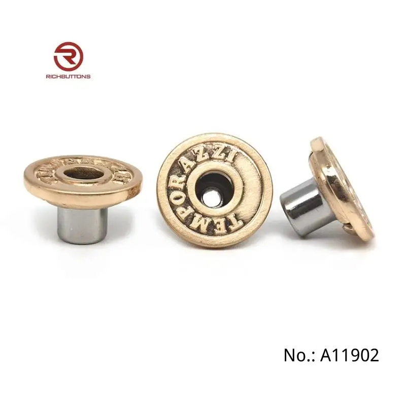 Custom Logo Metal Embossed Denim Gold Zinc Alloy Jeans Accessories Buttons And Rivets Button For Jeans Jacket