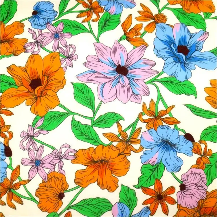 Lightweight Custom Garments Plain Flower Printed 100%Polyester Fabric Crepe Chiffon Georgette In Stock Printing Dyed Korea