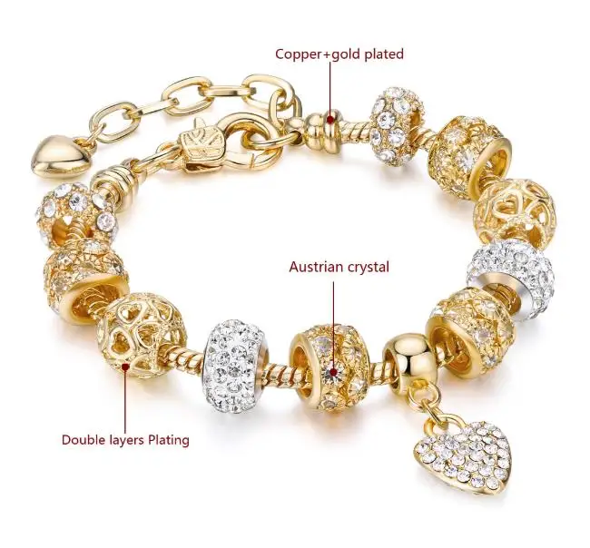 Very popular  gold  jewellery bead bracelet crystal  charm bangle bracelet
