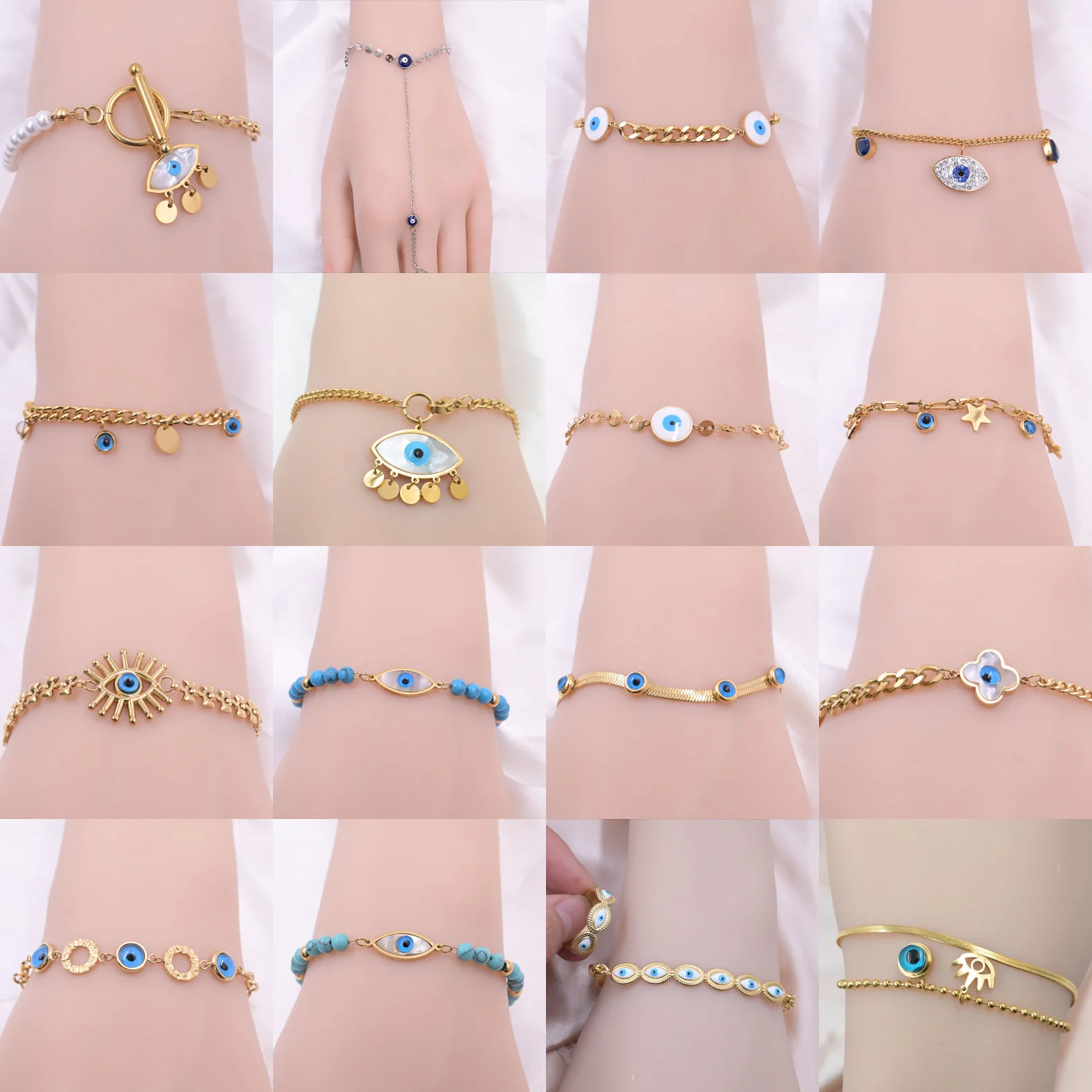 Supplier Fashion Evils Eyes Bracelet Jewelry Stone Zircon Shell Cuban Chain Gold Plated Stainless Steel Cute Bracelet Bijoux