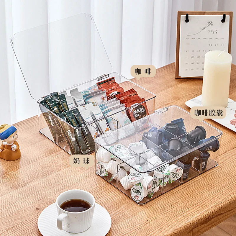 Onsin custom tea bag 8 compartments acrylic storage box organizer box with handle lid coffee dry foods beans storage container