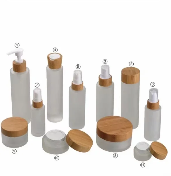 
Wholesale 100g bottle cosmetic jars 1oz 1.5oz cream jars cosmetic packaging glass jar with bamboo lid cosmetic China supplier 
