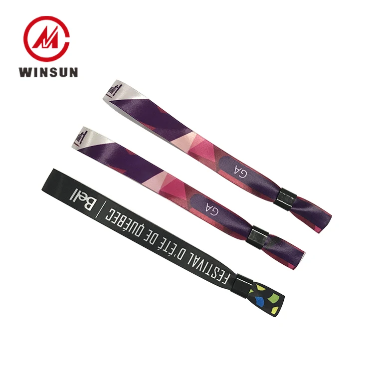 
Plastic Closure Polyester Textile Cloth Wristband, Custom Fabric Woven Hand Band, Full Color Satin Active Wristband 