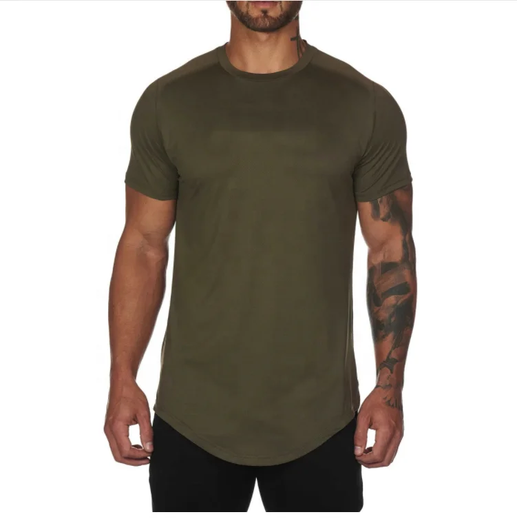 Latest Curved Hem T Shirt Stree Style Mens Longline Polyester Quick Dry Gym Long Line T Shirts For Men