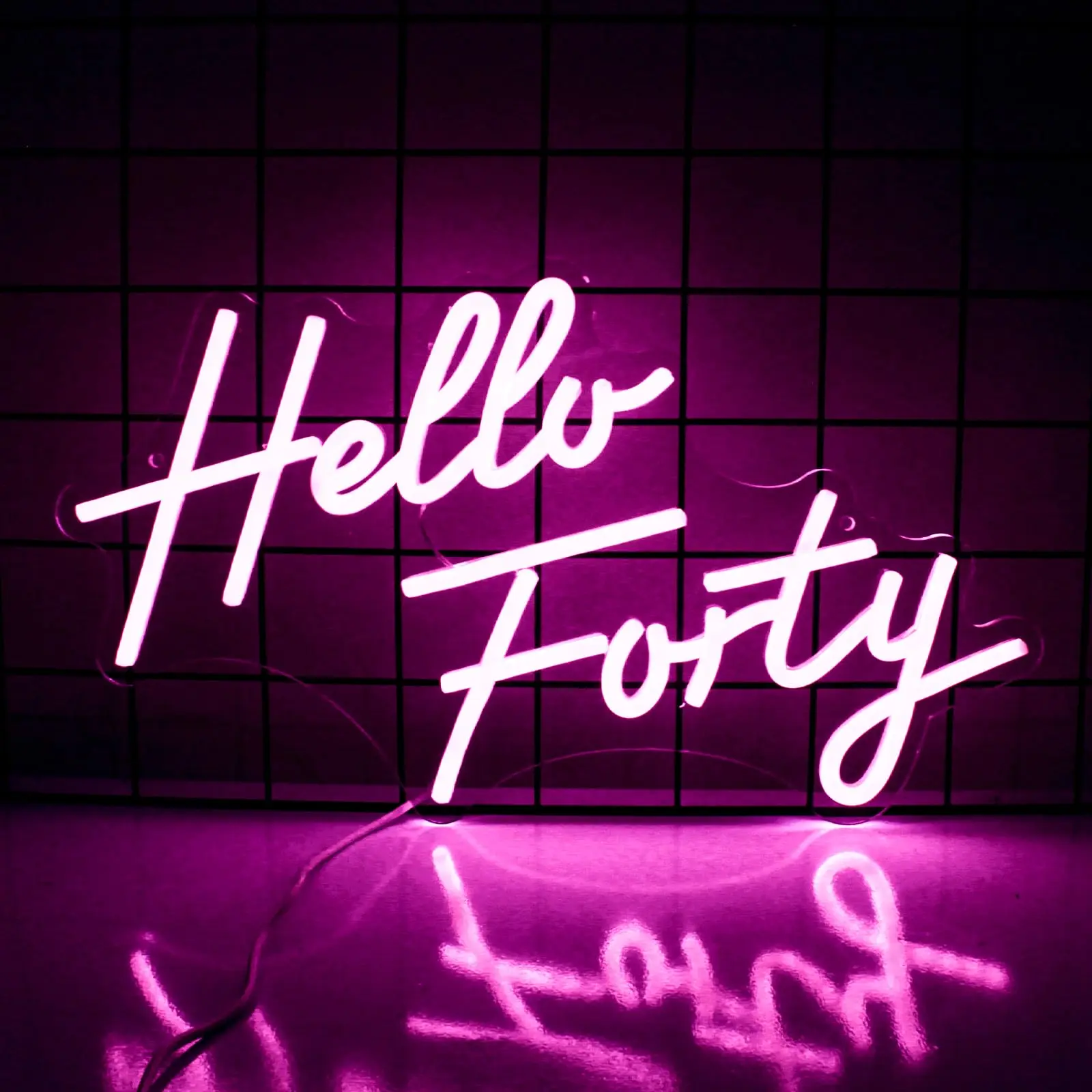 Hello Forty Neon Sign 40th Birthday Dimmable Neon Sign Pink Letters Neon Lights For Bedroom Decor USB Hanging Sign For Home
