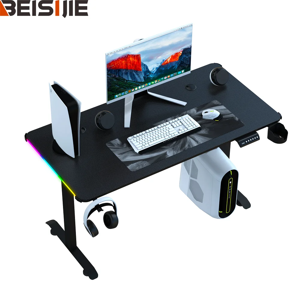 Beisijie регулируемый стол RGB легкий гоночный ПК Электрический компьютерный игровой черный