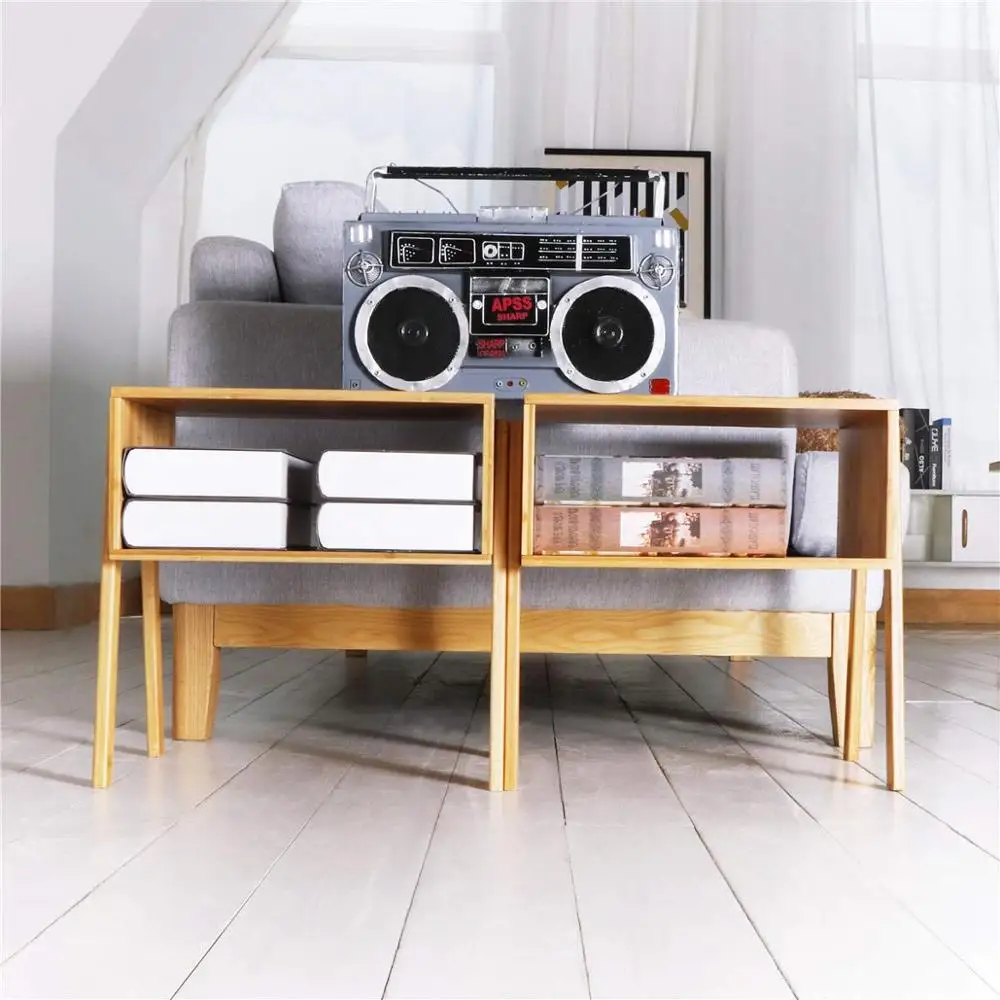  Set of 2 Luxury wooden stackable end table side nightstand bamboo